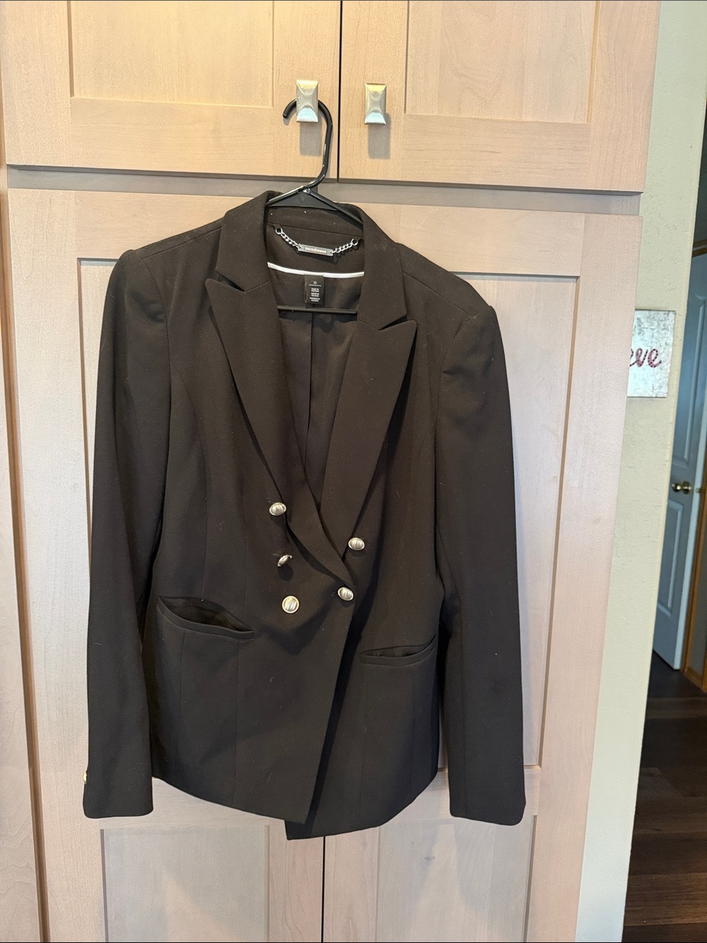 White House Black Market Black Double-Breasted Blazer with Gold Buttons